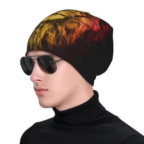 KOSUES Jamaica Rasta African Lion Beanie Knit Cap Adult Knitted Hat Ski Stocking Cuffed Caps Winter Warm Skull Cap Cancer Headwear Sleep Head Wraps Nightcap Chemo Covering Cap