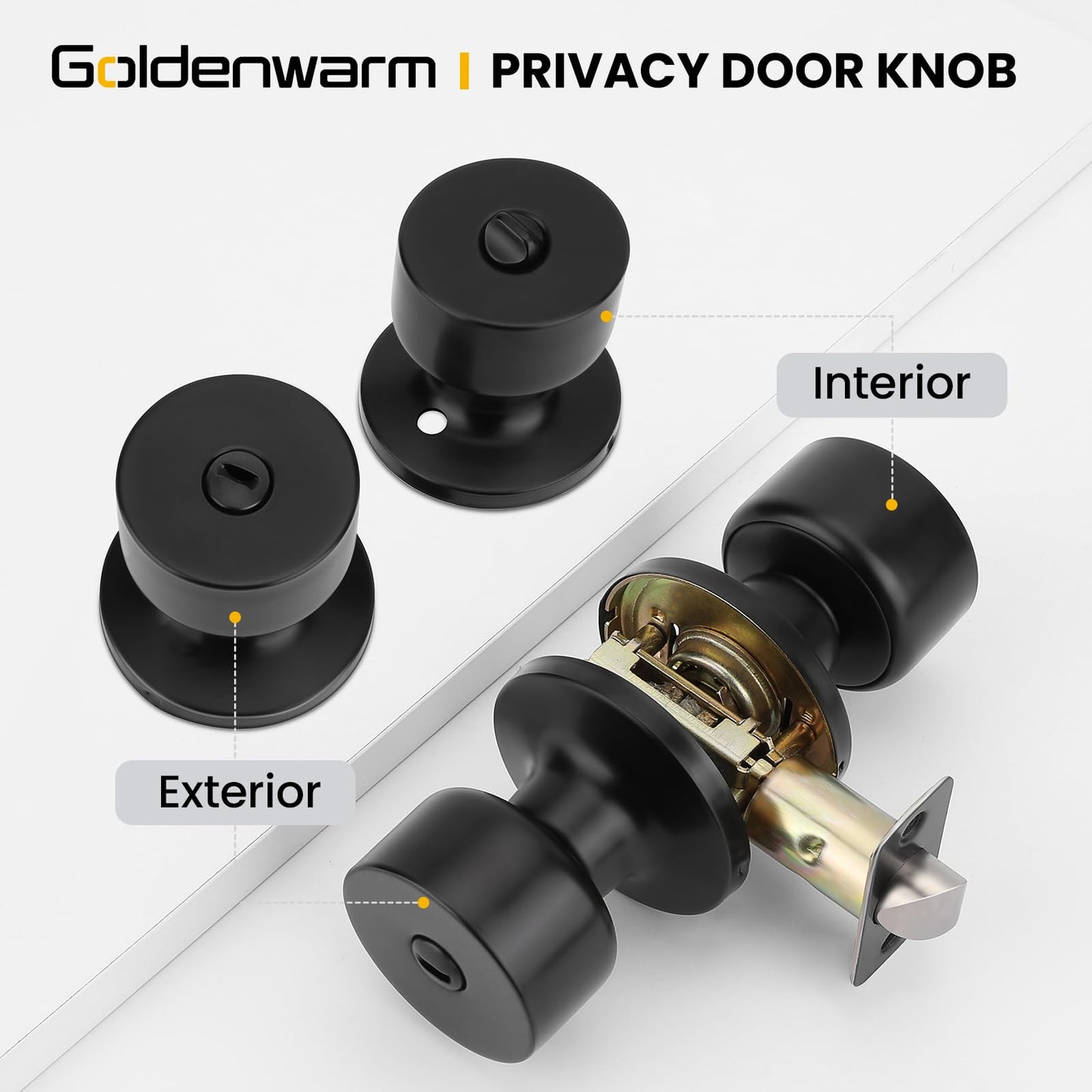 goldenwarm Black Door Knobs Interior, Privacy Door Knob Black Door Knobs Interior Bulk Matte Black Privacy Door Knobs for Bedroom or Bathroom (8 Pack)