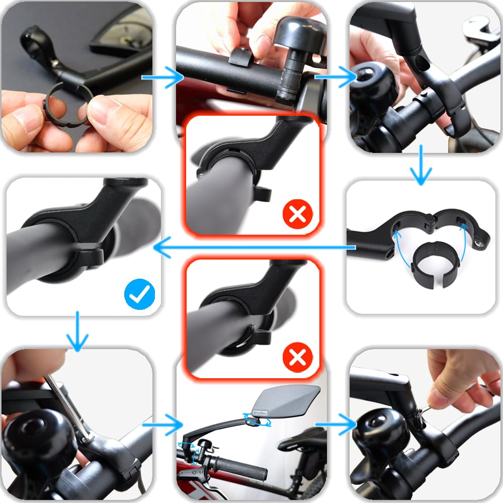 BriskMore Handlebar Bike Mirror - Crystal Clear HD Glass, 360° Adjustable&Foldable Mirror for Safe Riding, Wide Angle Rearview for E-Bikes, Mountain Bikes & Scooters,Bicycle Mirrors,Left Side Mount