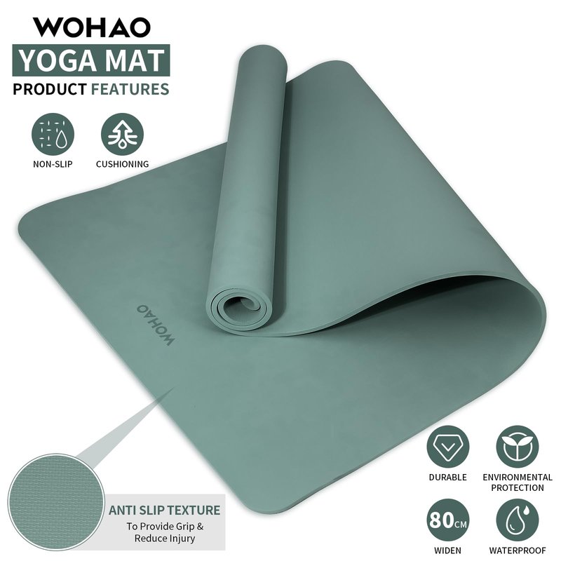 WOHAO 8mm Thick Non-Slip Yoga Mat - Large 72"x32", Eco-Friendly & Odorless with Carrying Strap, Extra Wide & Durable for Yoga, Pilates & Home Gym (Dark Green)