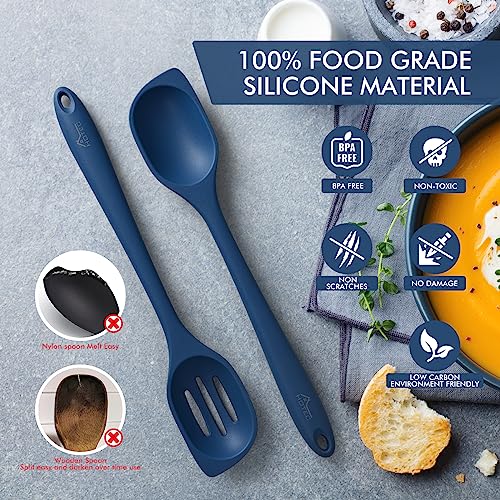 Silicone Cooking Spoon Set - 12.5 Inch Blue, Heat Resistant