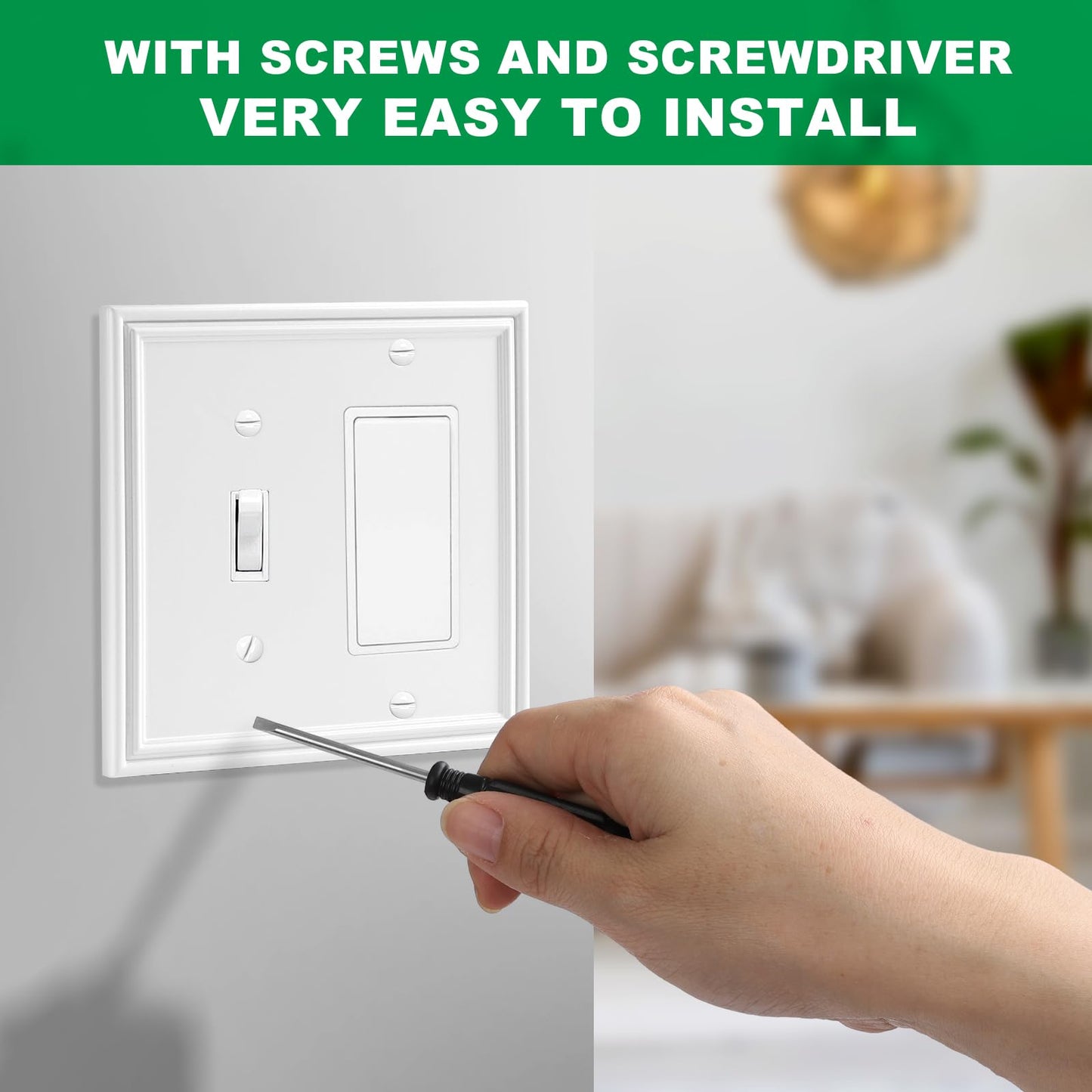 White Modern Decorative Wall Plate Light Switch Cover Decorator Outlet Covers Rocker Switch Plates Bamboo Fiber Material Wall Plates for Kitchen Bathroom (2 Gang Toggle/Decorator-2 Pack)