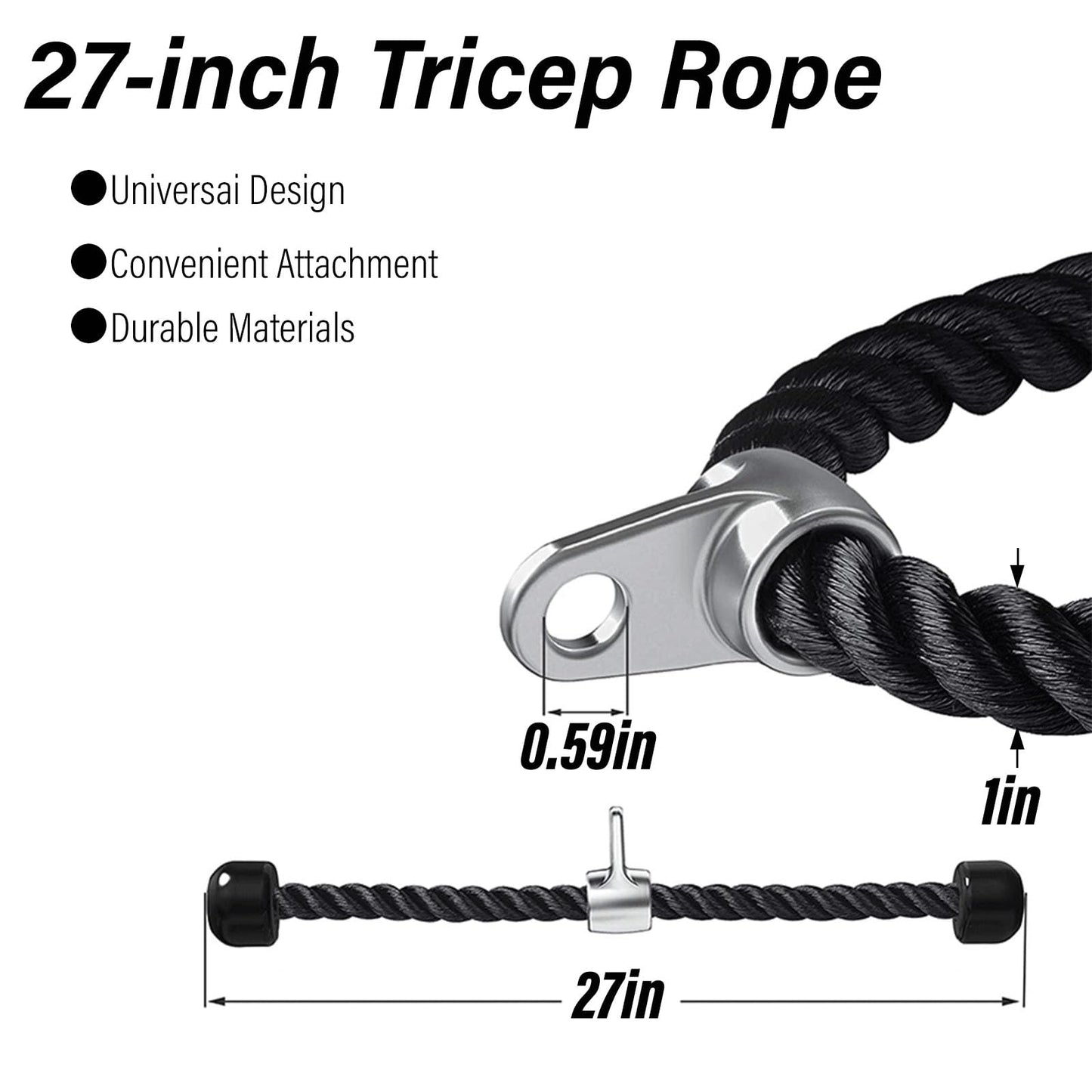 FYYTONE 27 inches Tricep Rope, Tricep Pull Down Rope for Cable Machine, Cable Attachment for Gym Workout Exercise