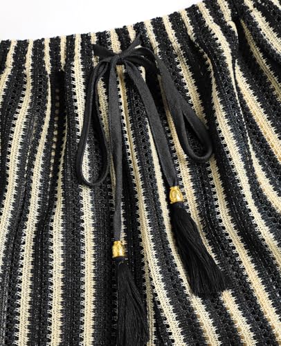 ZAFUL Womens Crochet Cover Up Shorts - High Waisted Beach Swim Bottom, Black Striped (Medium)