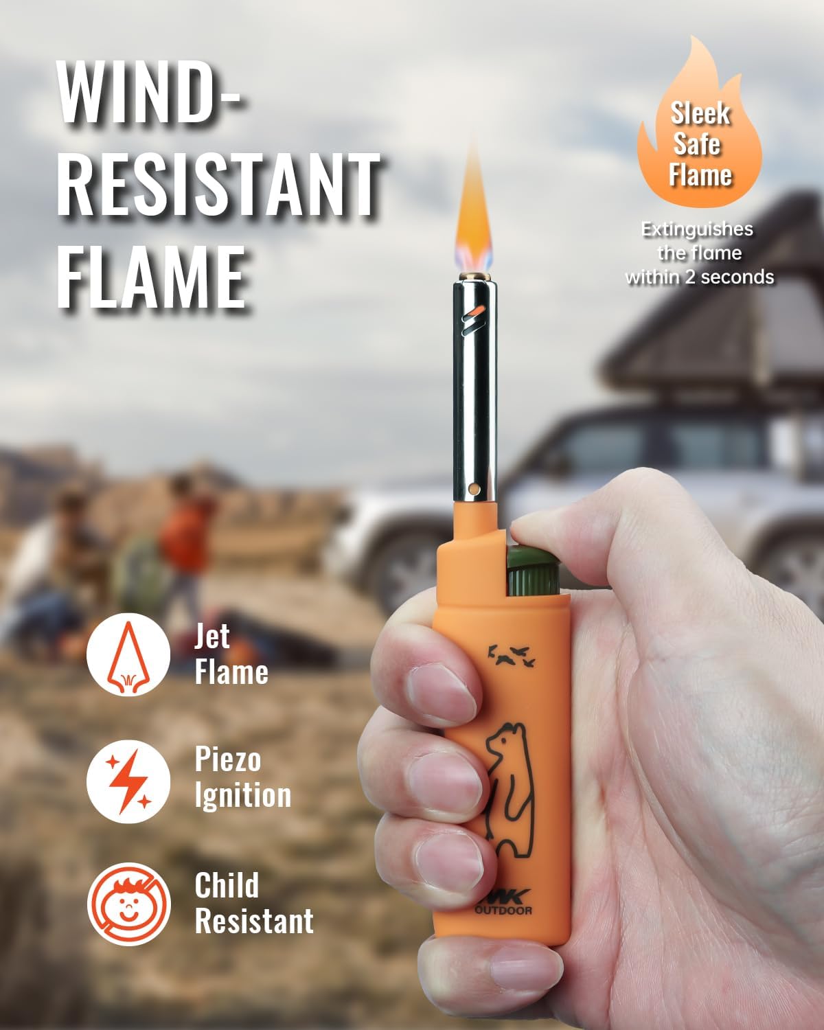 MK Lighter Outdoor Series - Windproof Torch Flame Candle Lighters | 5-Piece Set for BBQ & Camping