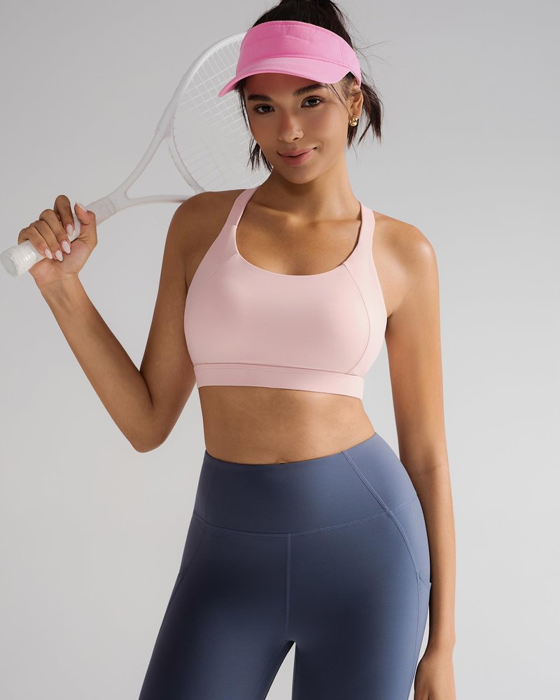 RUNNING GIRL Sports Bra for Women, Strappy Running Padded Sports Bras High Impact Yoga Bra with Sewn in Pads(3138_Pink_M)