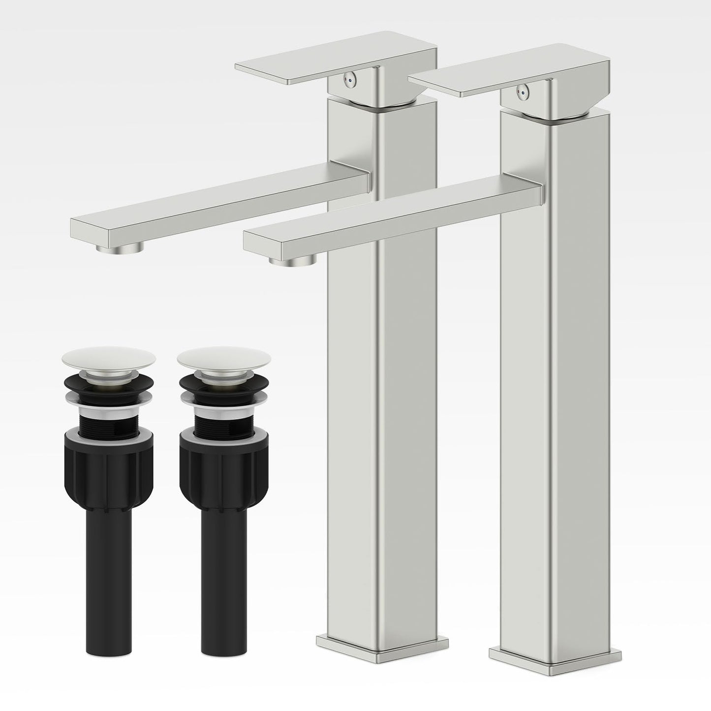 Casavilla Bathroom Faucet(2 Sets), Brushed Bathroom Sink Faucet Set with Pop Up Drain, Single Hole Single Handle High Barrel Sink Vanity, Stainless Steel Lead-Free