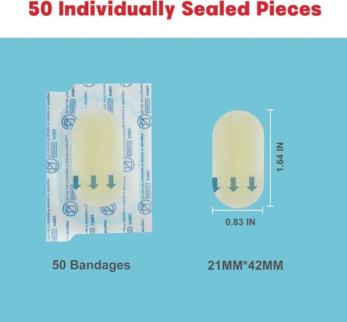 Dodanros Hydrocolloid Gel Bandages - Advanced Fast Healing Wound Care Pads | 0.83 x 1.65 in, 50 Count