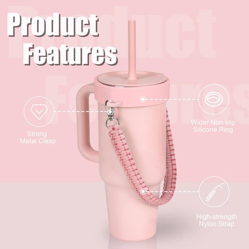 Greant Glitter Braided Handle for HydroFlask Tumbler Handle 40 oz & 32oz, Bling Handles for Stanley 40oz, Strap for HydroJug 40oz Tumblers, Anti-Slip Carrying Strap for BruMate 40 oz, Light Pink