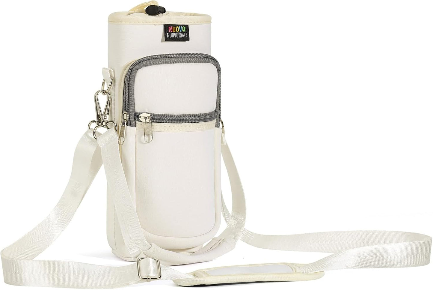 Nuovoware Water Bottle Carrier Bag - Adjustable Neoprene Sleeve with 2 Pockets for Hiking & Travel | Fits 25oz, 40oz, 64oz Bottles