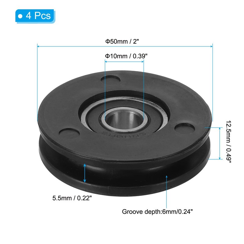 PATIKIL Universal Bearing Pulley Wheel 50mm/2", 4 Pack Nylon Bearing Pulley Wheel Lifting Bearing Wheel Replace for Gym Equipment Part Cable Machine