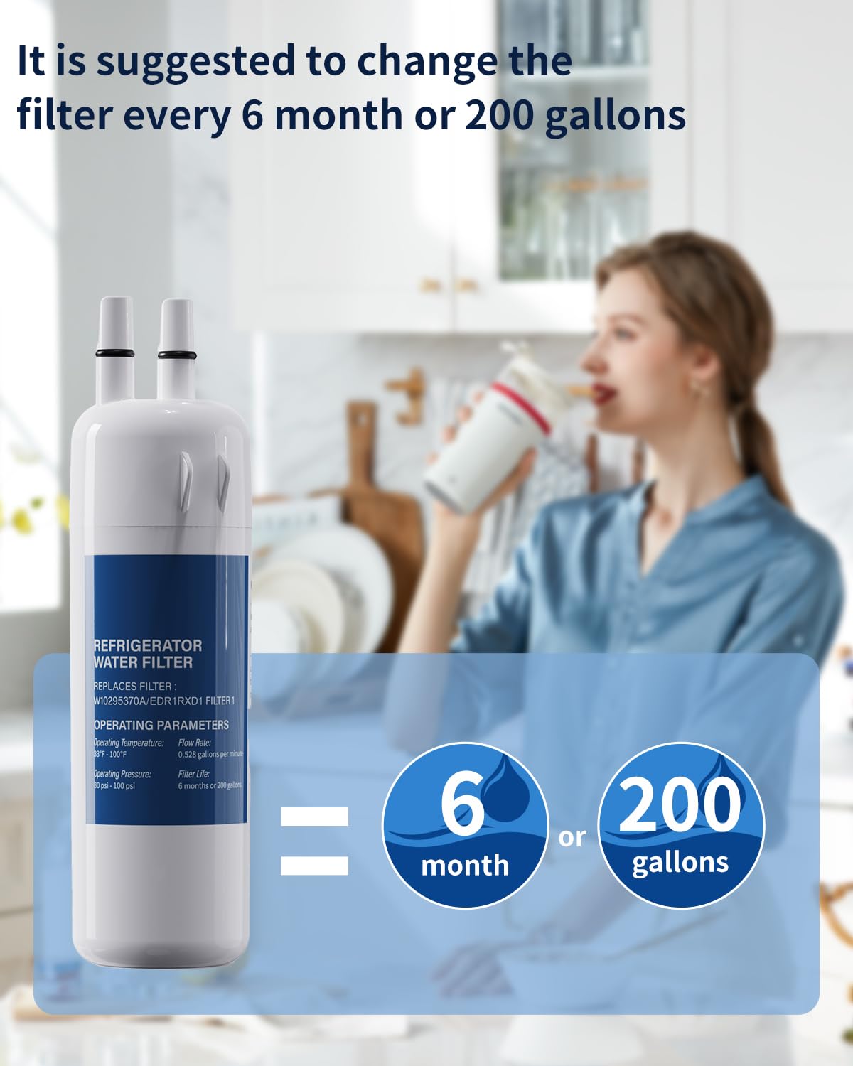 W10295370A Water Filter Replacement Compatible with EDR1RXD1,W10295370,WHR1RXD1,P4RFWB,P8RFWB2L,46-9930,46-9081,Filter 1 (4)