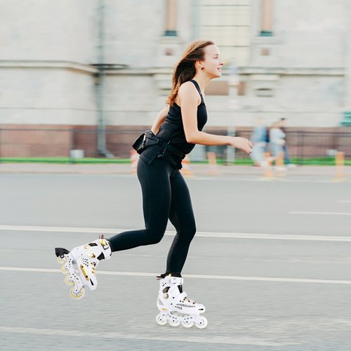 Inline Skates for Women and Men, Fitness Professional Roller Skates Blades Adult, High Performance Outdoor Inline Speed Skates Unisex, Beginner Free Aggressive 4-Wheel Racing Skates White gold (40-41)