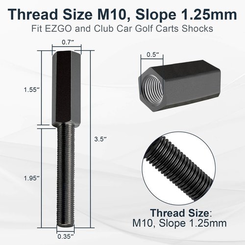 Golf Cart Shock Extension Rod fit EZGO TXT Club Car with Lifts Kit or Modifications to Raise the Body, M10*1.25 Thread Size M10, Slope 1.25mm Shocks OEM 70928-G01, 76418-G01, 70630-G01 Black