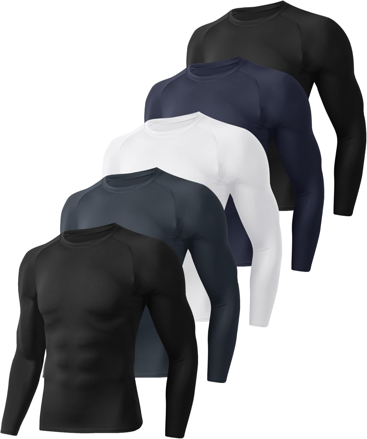 Skiennix Long Sleeve Compression Shirts - 5 Pack Black Quick-Dry Base Layer for Athletic Workouts
