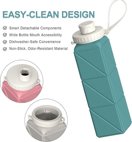 Beautail Collapsible Water Bottle - 20.6oz Silicone Travel Bottle | BPA-Free, Leakproof, Portable (Blue)