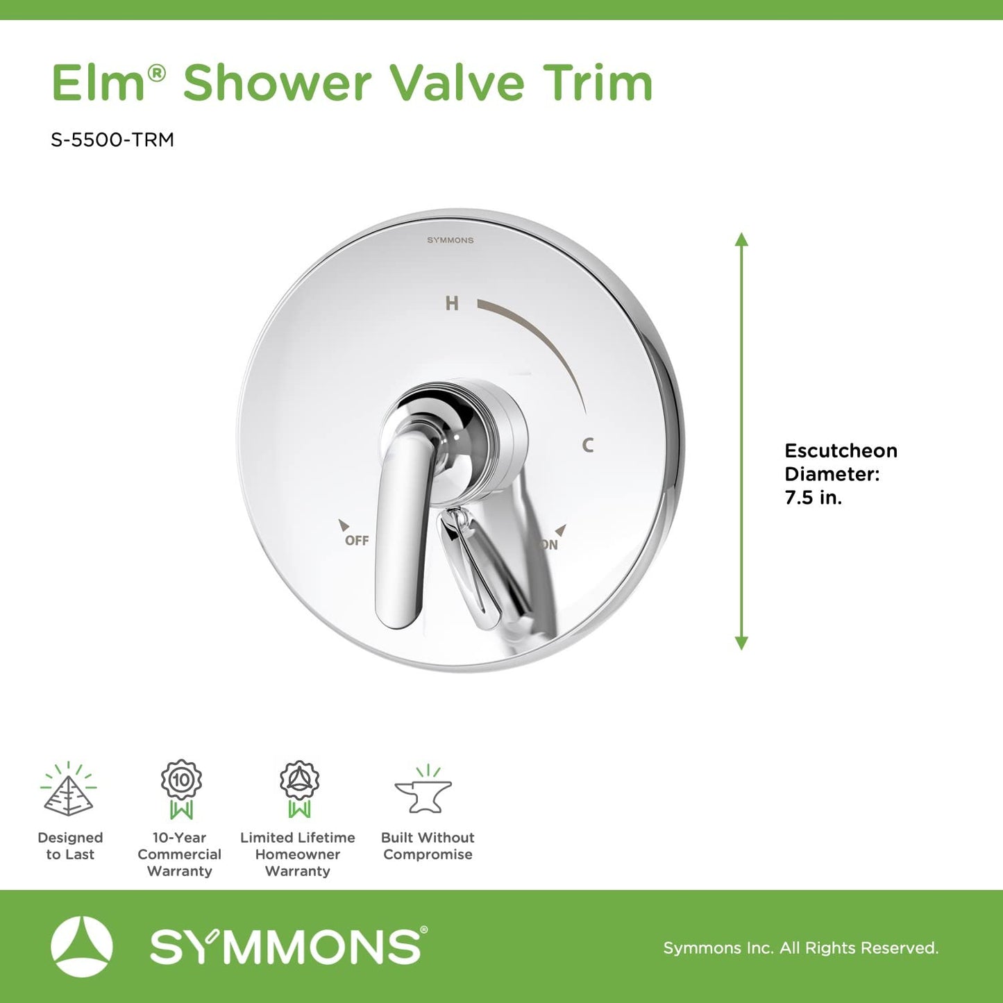 Symmons S-5500-TRM Elm Shower Valve Trim in Polished Chrome (Valve Not Included)