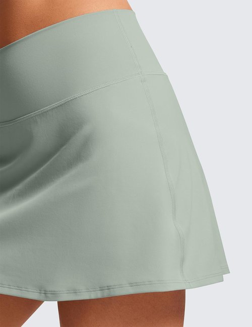 CRZ YOGA Butterluxe High Waisted Tennis Skirts for Women - Mini Lined A Line Golf Casual Skort with Inner Pockets Green Palm Court Small