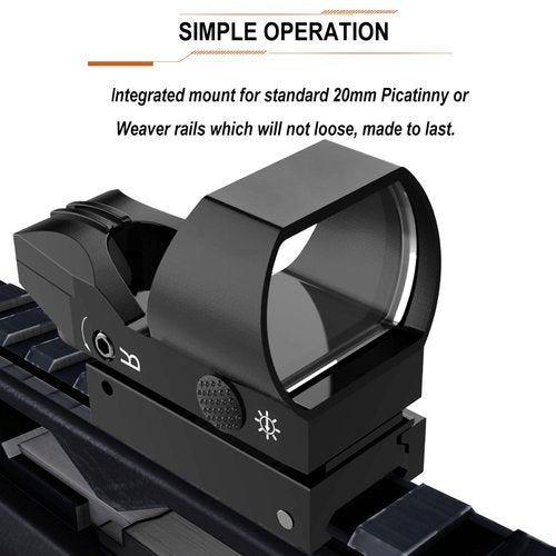 AUKEPATE Reflex Sight - 4 Reticles Red Dot Sight with 20mm Picatinny Rail Mount,Rechargeable Design with 40mm Lens