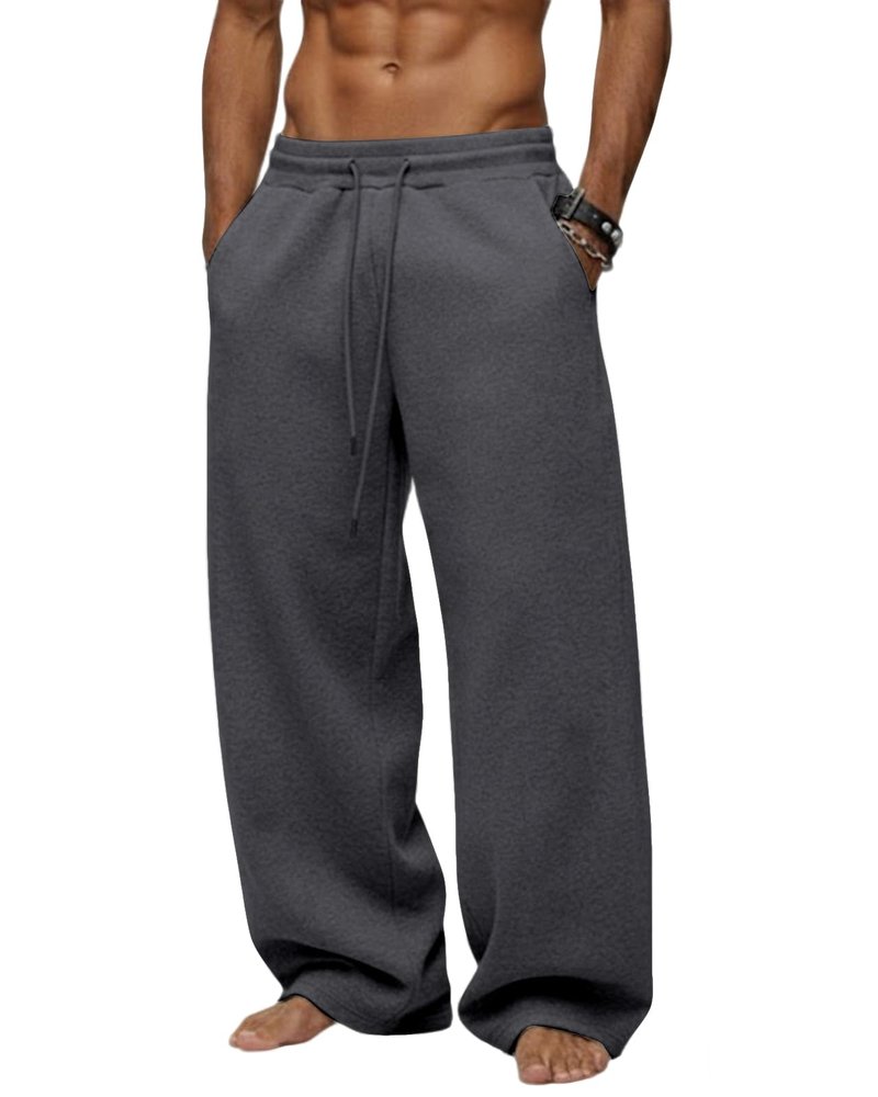 Tooprvix Men's Baggy Sweatpants Heavyweight Fleece Wide Leg Drawstring Sweat Pants,Casual Loose Lounge Joggers with Pockets Slacks for Athletic Hiking,Dark Grey