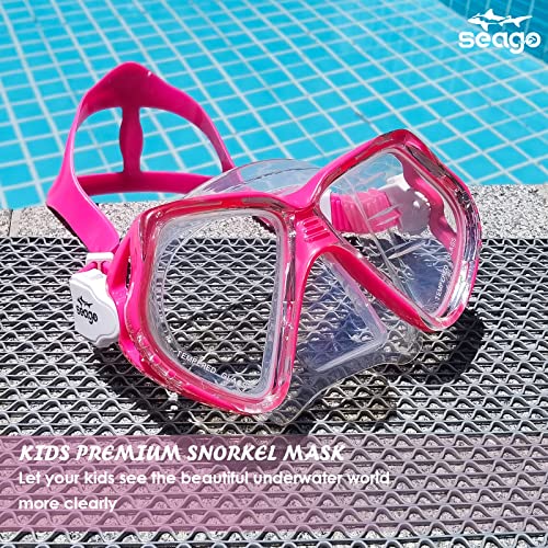 Kids Swim Goggles with Nose Cover - Anti-Fog Tempered Glass, Red
