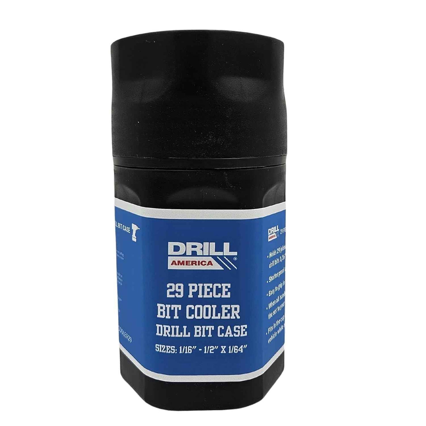 Drill America Empty Drill Bit Index/Case, Holds 29 Sizes, Round Plastic Bit Cooler, 1/16-1/2 by 64ths
