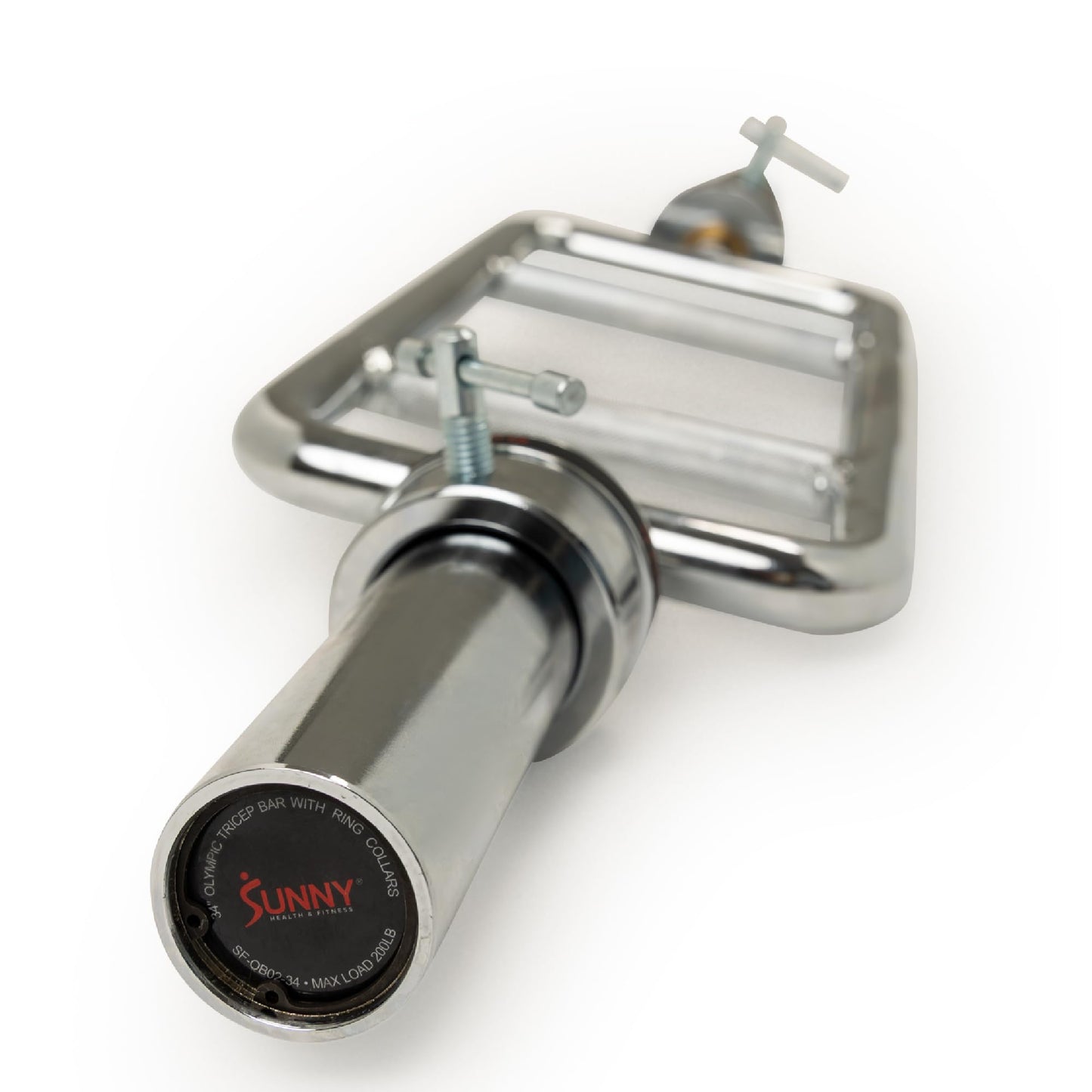 Sunny Health & Fitness Olympic Tricep Bar with 2-inch Sleeves, Neutral Grip, Chrome Finish, Spin-Lock Collars - SF-OB02-34