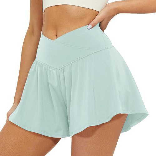 FireSwan Crossover Athletic Shorts - Women's 2-in-1 Flowy Running Shorts with Pockets | Spandex Butterfly Design