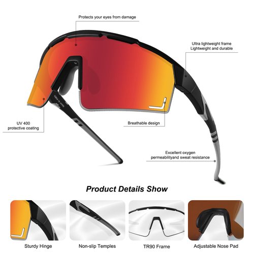 BangLong Sports Sunglasses for Men Women, Baseball Glasses UV400 Protection, Cycling Running Softball Glasses for Youth Adults (Black Red)