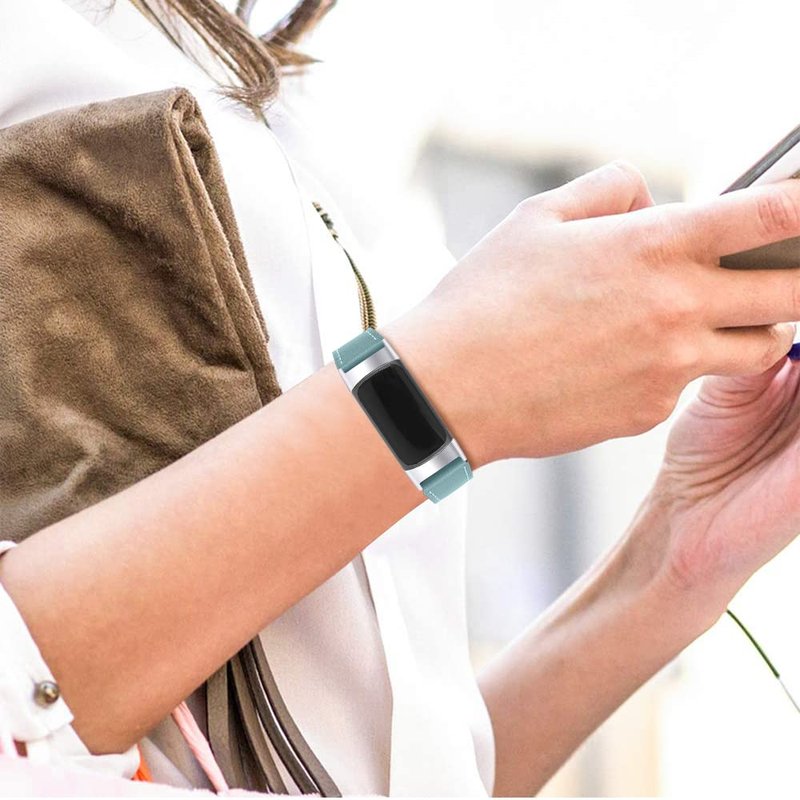 Mtozon Leather Bands Compatible with Fitbit Charge 4/Charge 3, Replacement Accessories Slim Wristband Straps for Women, Blue+ Floral