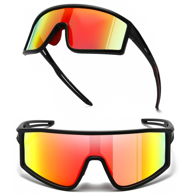 SUANGIT Polarized Cycling Sunglasses for Men Women Red Sports Running Bike Shades UV Protection Goggles (Matte Black Frame/Red Mirror Lens)