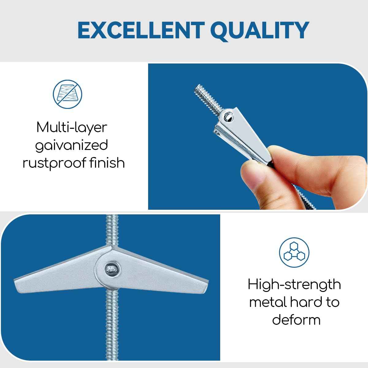 1/4X3-Inch Toggle Bolt and Wing Nut for Hanging Heavy Items on Drywall (60 Pack)