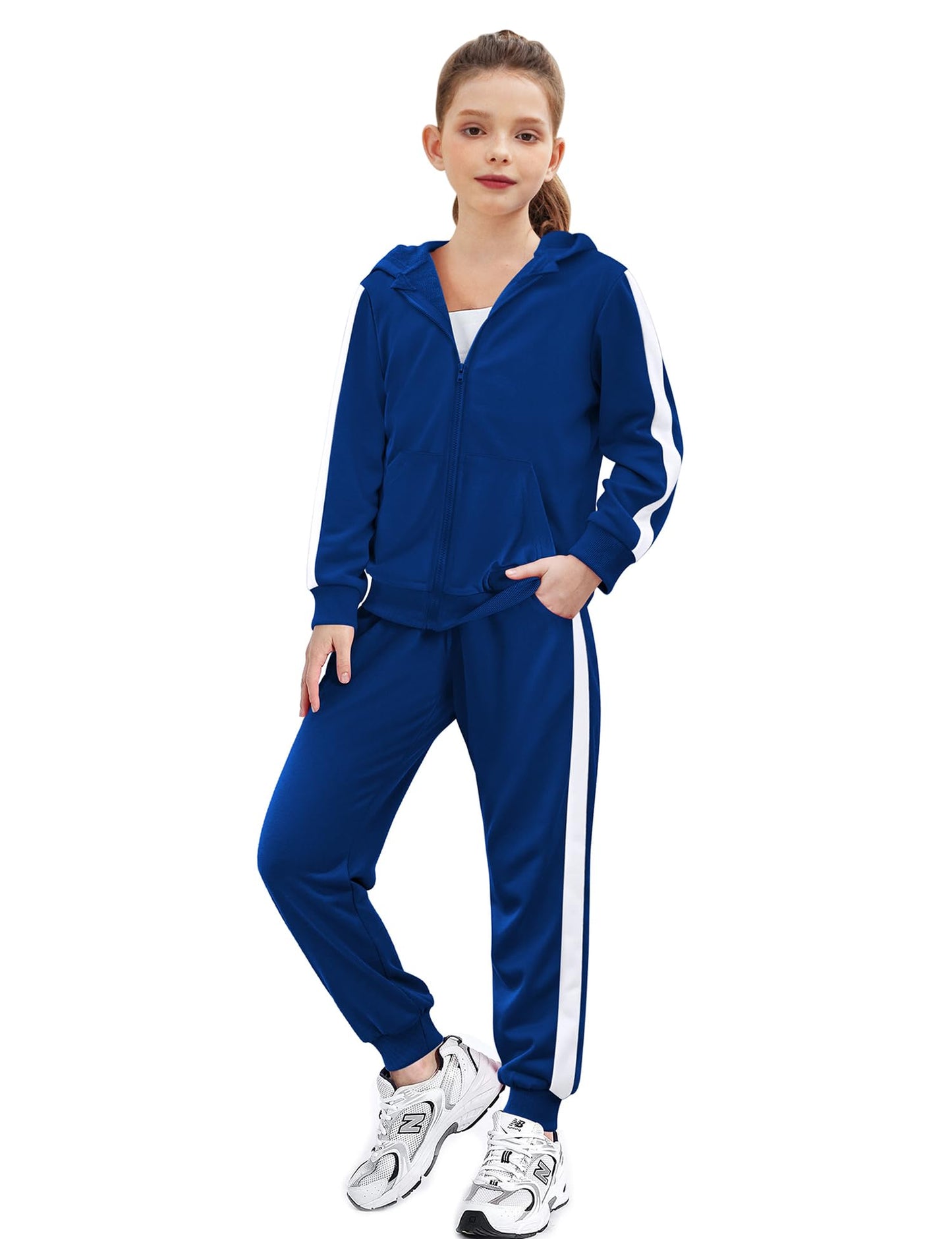 Zaclotre Girls 2 Piece Outfits Sweatsuit Zip Up Open Front Hoodie Sweatshirt and Sweatpant Sets Fall Outfits Navy 7-8 Years