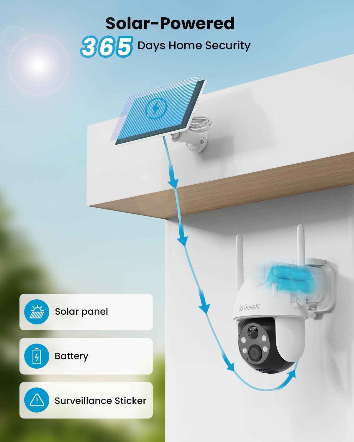2K Solar Wireless Security Camera - Outdoor Battery-Powered Surveillance with 360° PTZ, Color Night Vision & 2-Way Audio