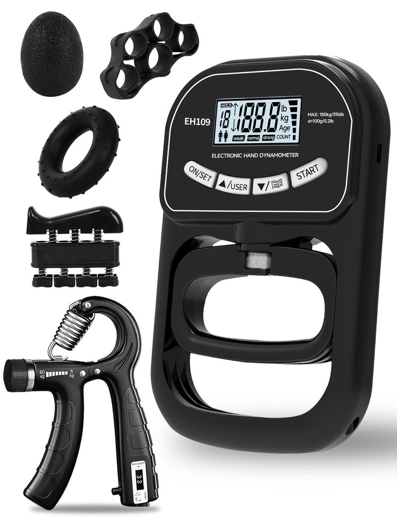Saicefe Grip Strength Tester Trainer Electronic Hand Dynamometer of 396lbs/180kg & Grip strengthener with Adjustable Resistance for Sports Home Gym with Digital Display Precision Training for Rehab Fitness
