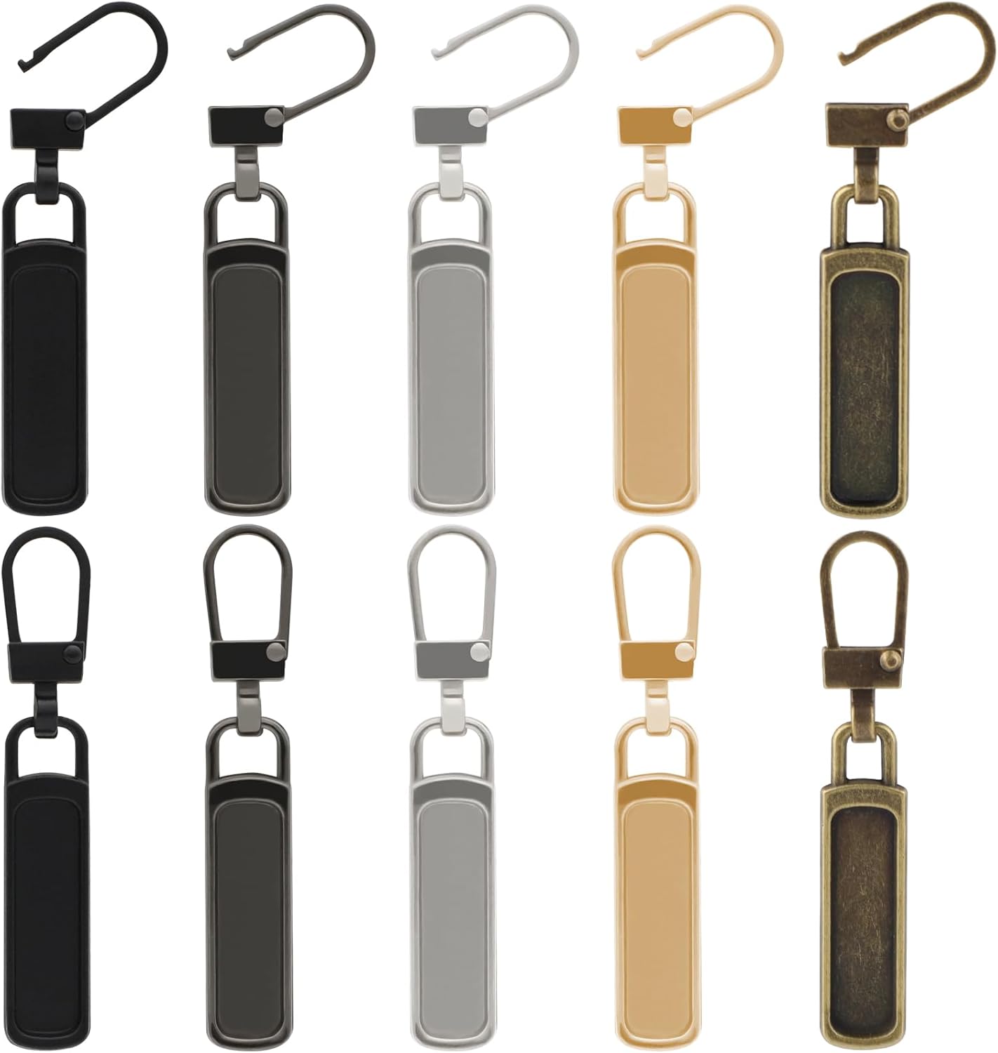 Skiennix Zipper Pull Replacement - 10 Detachable Tiny Sliders for Luggage, Jackets & More | Silver, Black, Gold, Gun Black