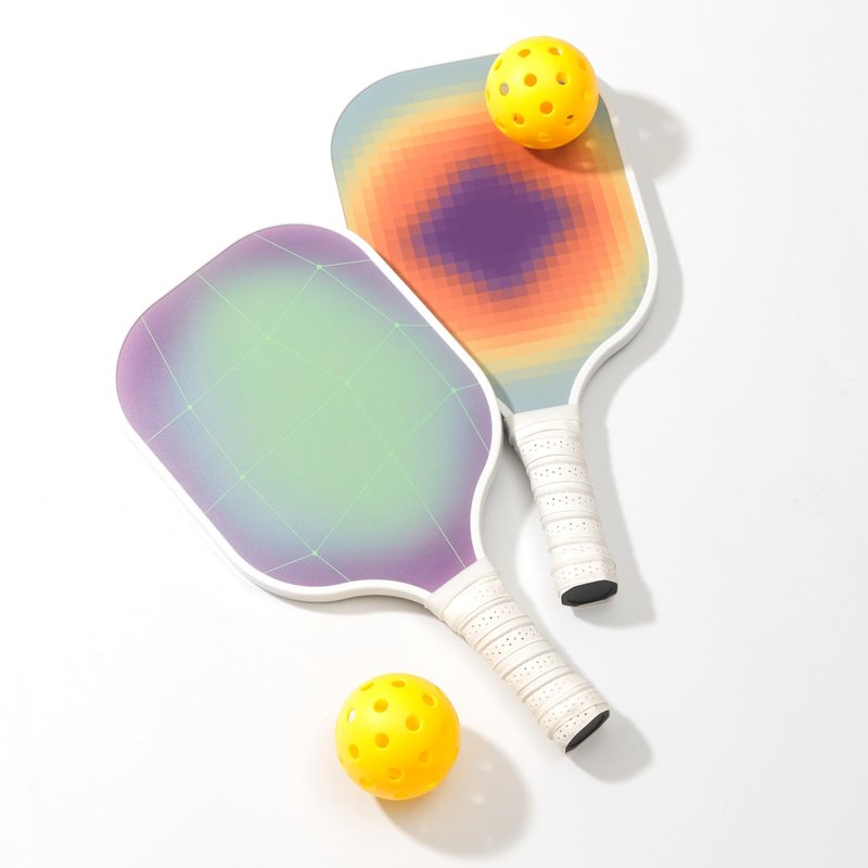 Pickleball Paddles Set, Premium Lightweight Fiberglass Surface Polypropylene Core Pickleball Rackets, Pickleball Set of 2 with 4 Outdoor Balls and Carry Bag for Beginners (Grid Fade)