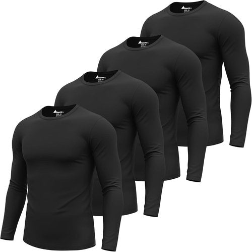 August Alley Men's Long Sleeve Underscrub Shirts - Stretchy Crewneck Work Tops | 4 Pack