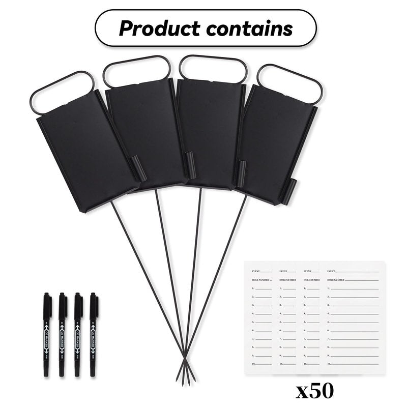 Niyanghome 4 Pcs Closest to The Pin Marker - Golf Metal Proximity Marker with 50 Sheets Cards and 4 Pens, Stainless Steel Golf Marker Golf Signs for Long Drive Putting Competition