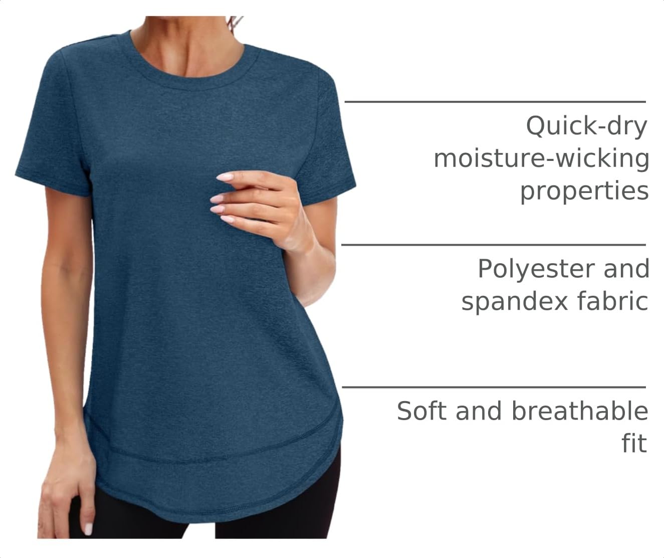 Oversized Tshirts for Women Dry Fit Plus Size Spring Clothes Summer Athletic Tops Workout Shirts Crewneck Blue 3XL