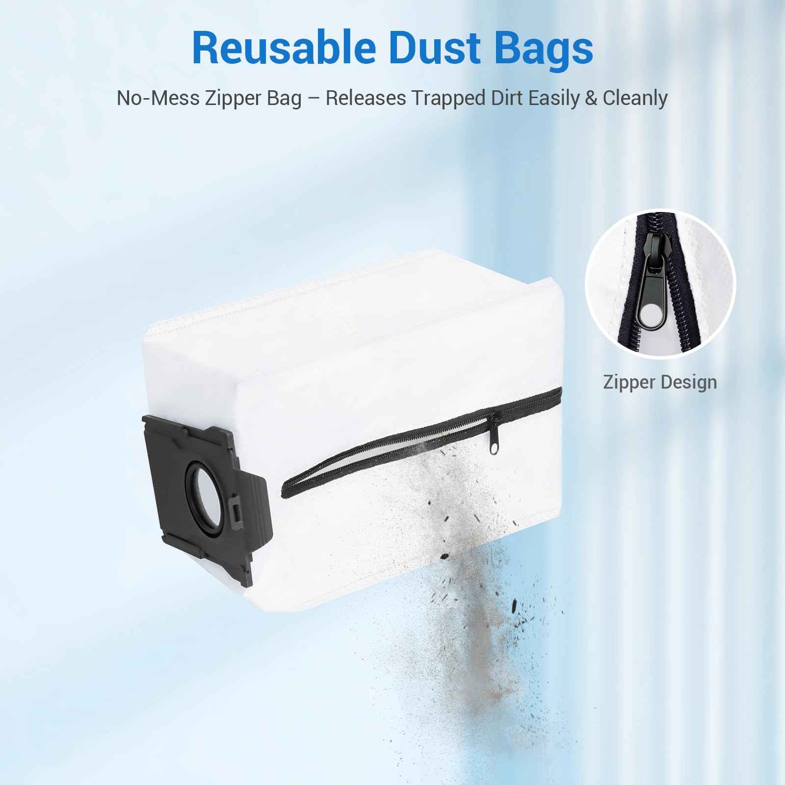 Bluearks 5Pcs for Dreame Robotic Vacuums Automatic Bag Cleaning Base, Reusable 3.2 Liter Capacity, Zipper Closure Cleans Dustbags,Compatible With Dreame Model,L10s Ultra/L20/X30/X40/X50