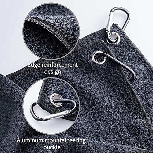 Microfiber Golf Towel and Brush Set - 16x24 Black with Carabiner
