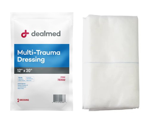 Dealmed 12" x 30" Multi-Trauma Dressing – Sterile Emergency Oversized Pad, Superior Absorbency, Protection and Padding, Wound Care Product for First Aid Kit (Pack of 10)