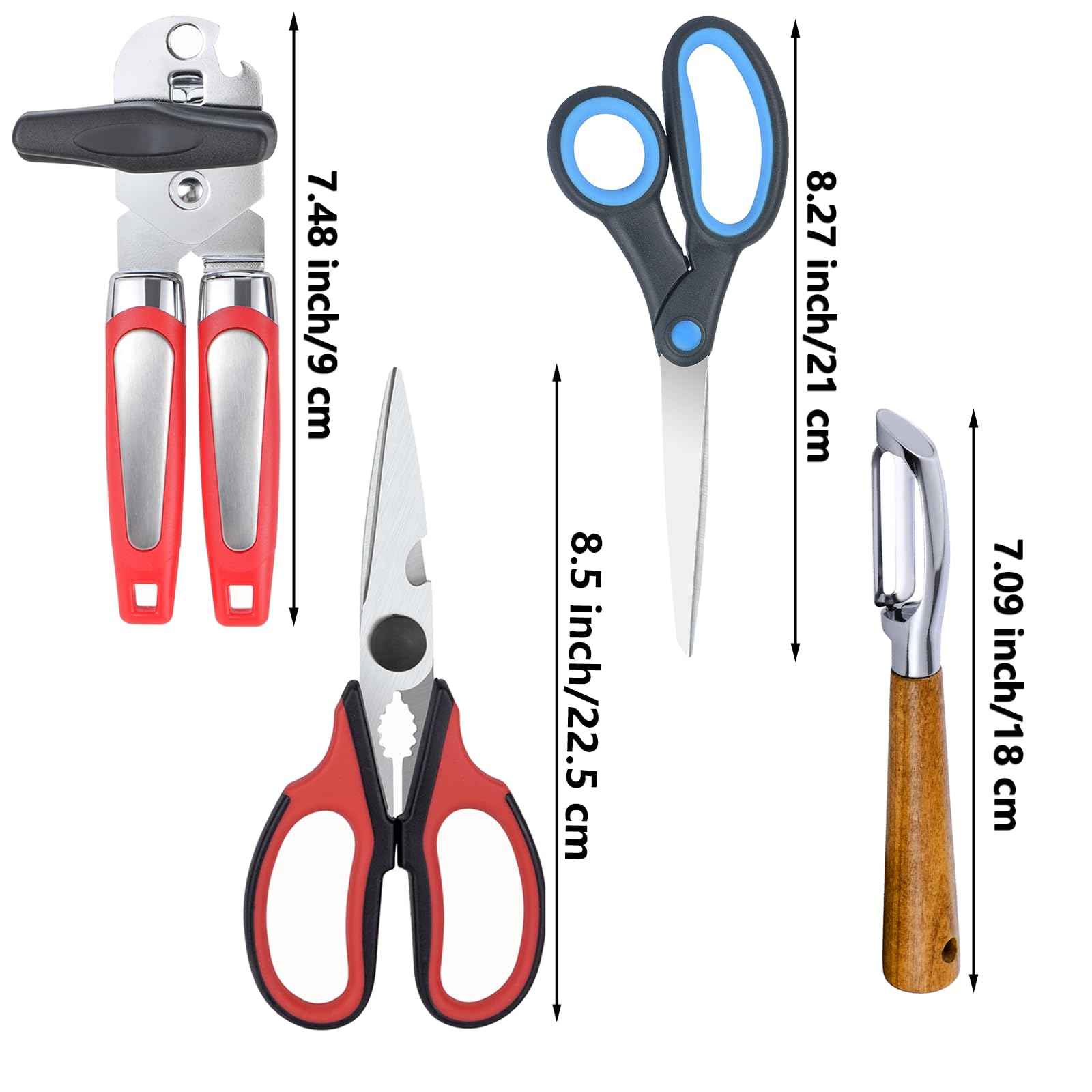 Left Handed Scissors, Kitchen Shears and Can Opener, Peeler Set, Lefty Tools Utensils for Left Hand People/Adults (4 in 1)