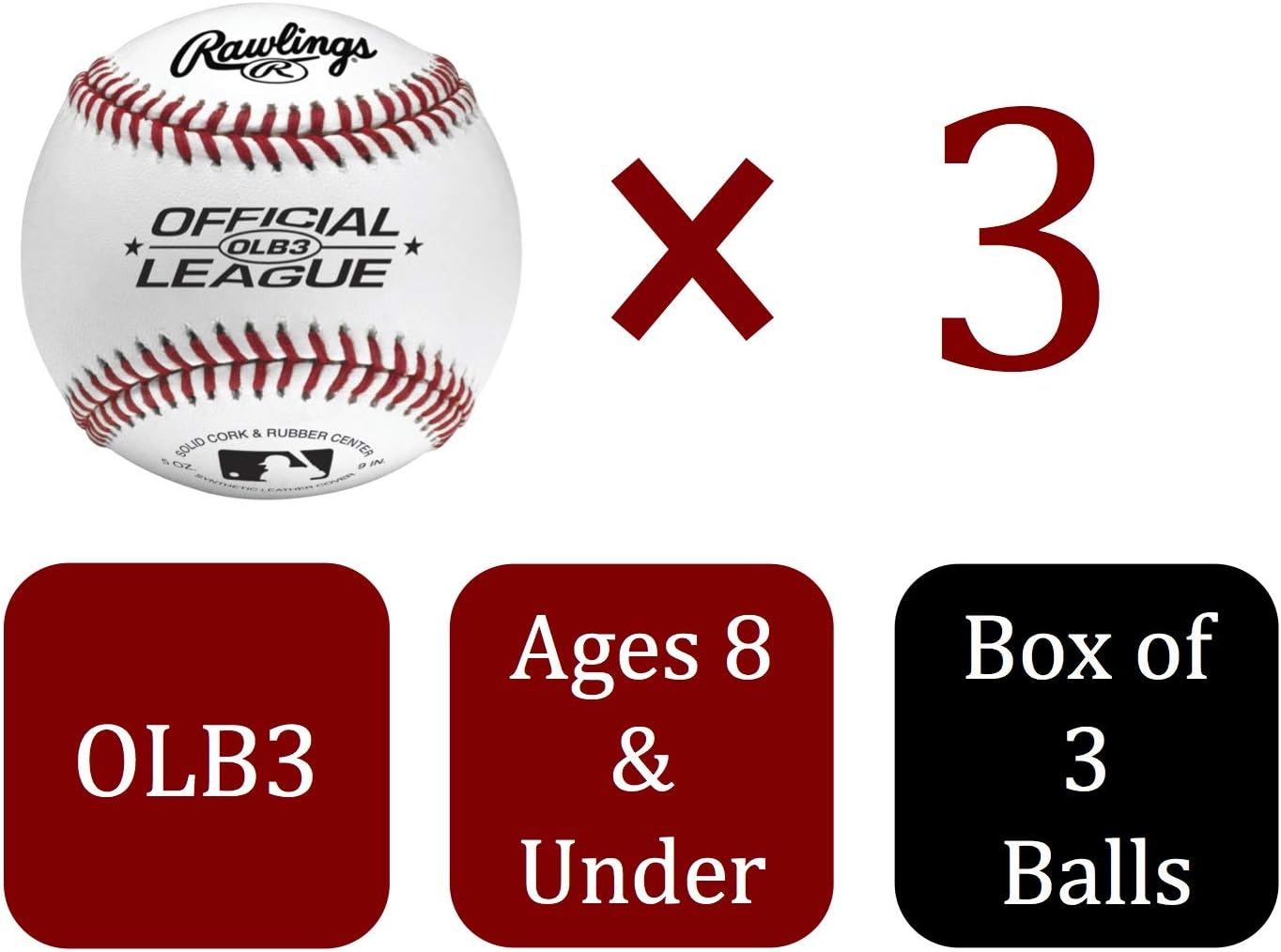 Rawlings Official League Baseballs - Recreational Practice Balls for Youth | 8U | 3 Count