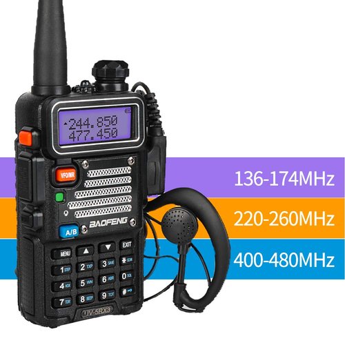 Baofeng x Radioddity UV-5RX3 Tri-Band Radio VHF, 1.25M, UHF Amateur Handheld Ham Two Way Radio Walkie Talkie with Earpiece and Programming Cable