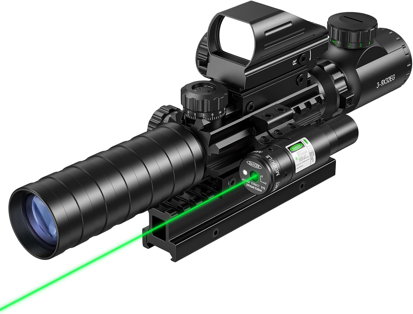 MidTen 3-9x32 Scope Combo - Dual Illuminated Optics with Red/Green Dot Sight & Laser Rangefinder
