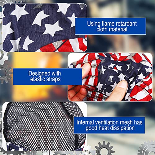 Jexine 8 Pcs Unisex Adult Reversible Welding Cap Elastic Flame Resistant Cotton Welding Hat Mesh Inside Liner Low Crown Welders Cap Matched Most Helmet for Welder Electrician Gas Station, 8 Styles