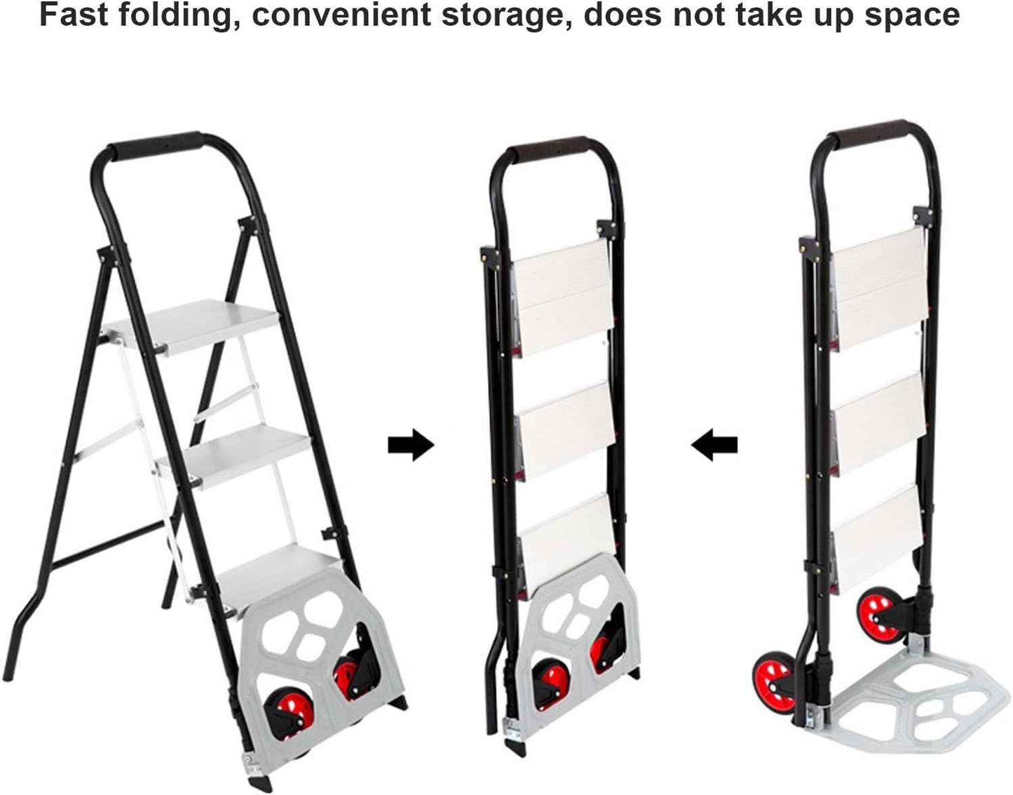 3-Step Folding Ladder Aluminum Alloy Non-Slip Steps Space Saving Stool Cart 150kg Capacity for Home Garage Kitchen