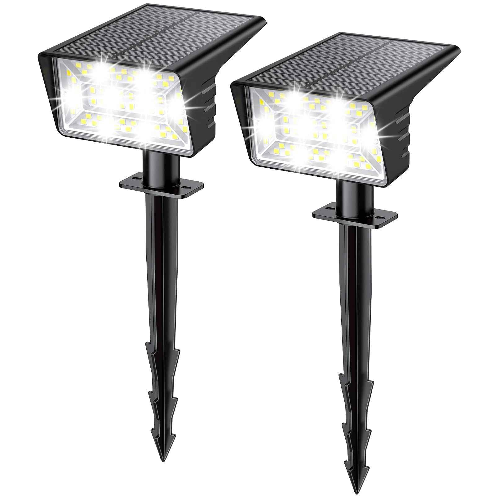 LAMKEEP Solar Spot Lights Outdoor with 60 LED & Auto On/Off, 2 Pack Solar Lights Outdoor Waterproof IP68 with 3 Lighting Modes, 2-in-1 Solars Landscape Light for Outside, Garden, Yard(Cool White)